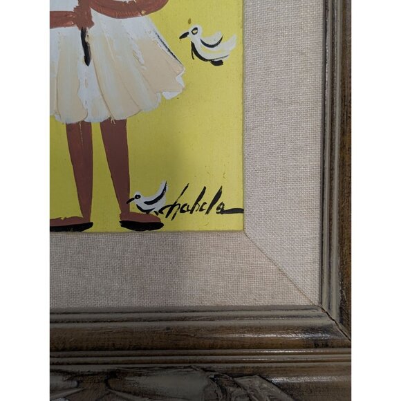 Signed "Chabela" Oil on Board Painting Girl with snack Ornate Wood Frame - Picture 3 of 9